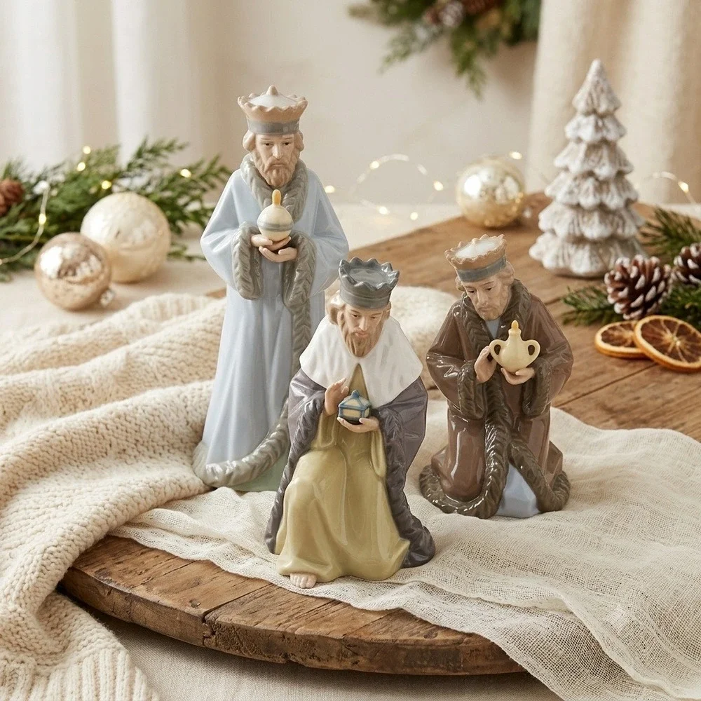 Vintage Hallmark Three Wise Men Porcelain Nativity Figurines Set Complete Boxed